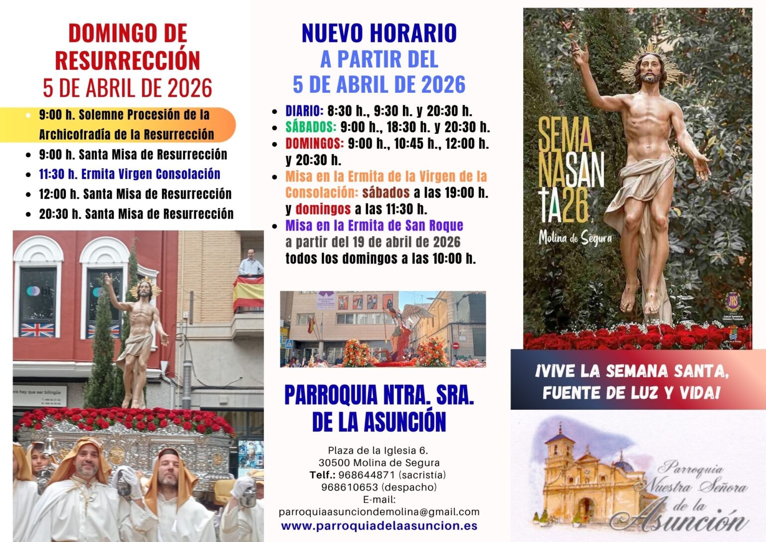 Horarios de la Semana Santa 2026 – Parroquia Nuestra Señora de la Asunción