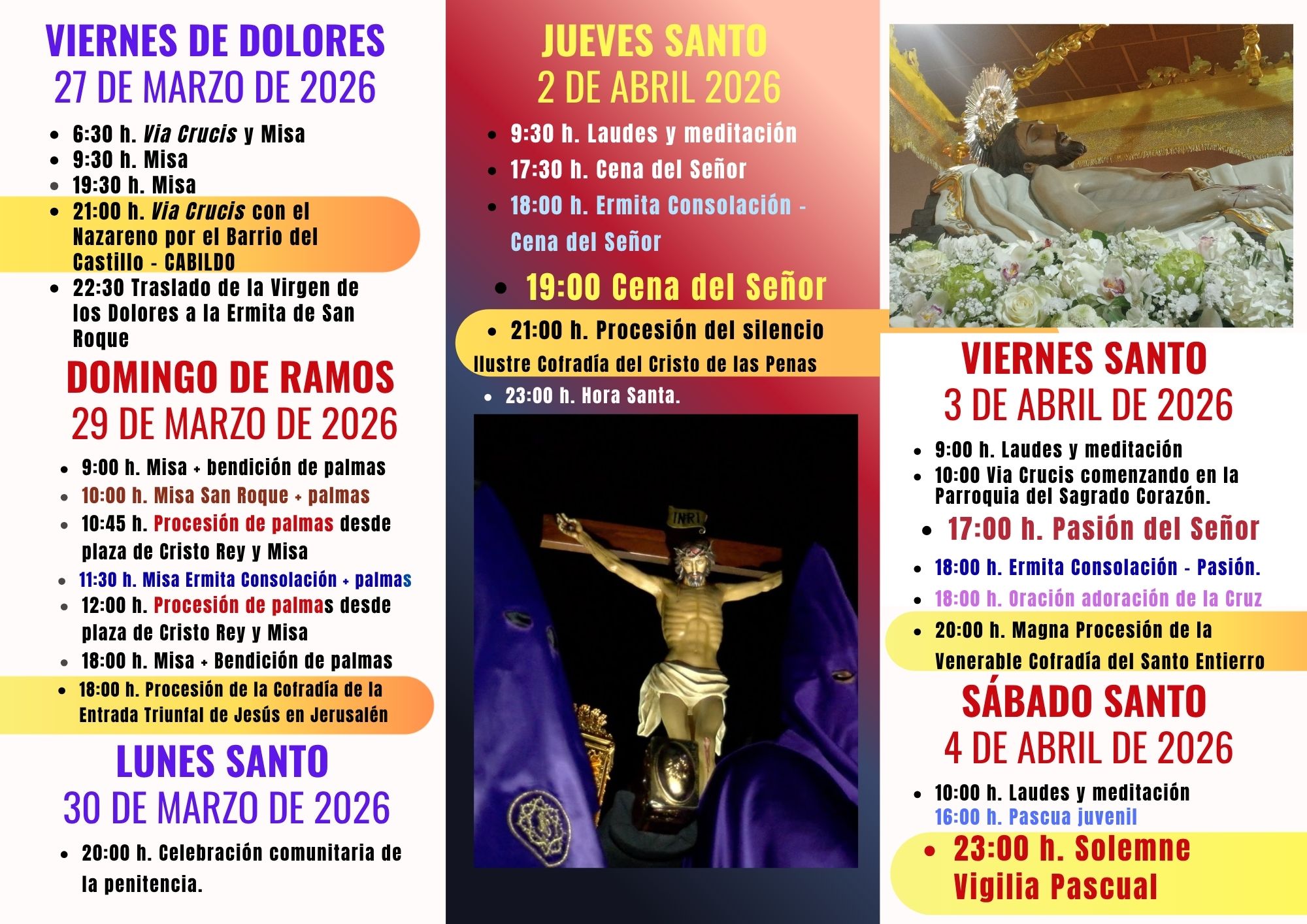 Horarios de la Semana Santa 2026 – Parroquia Nuestra Señora de la Asunción